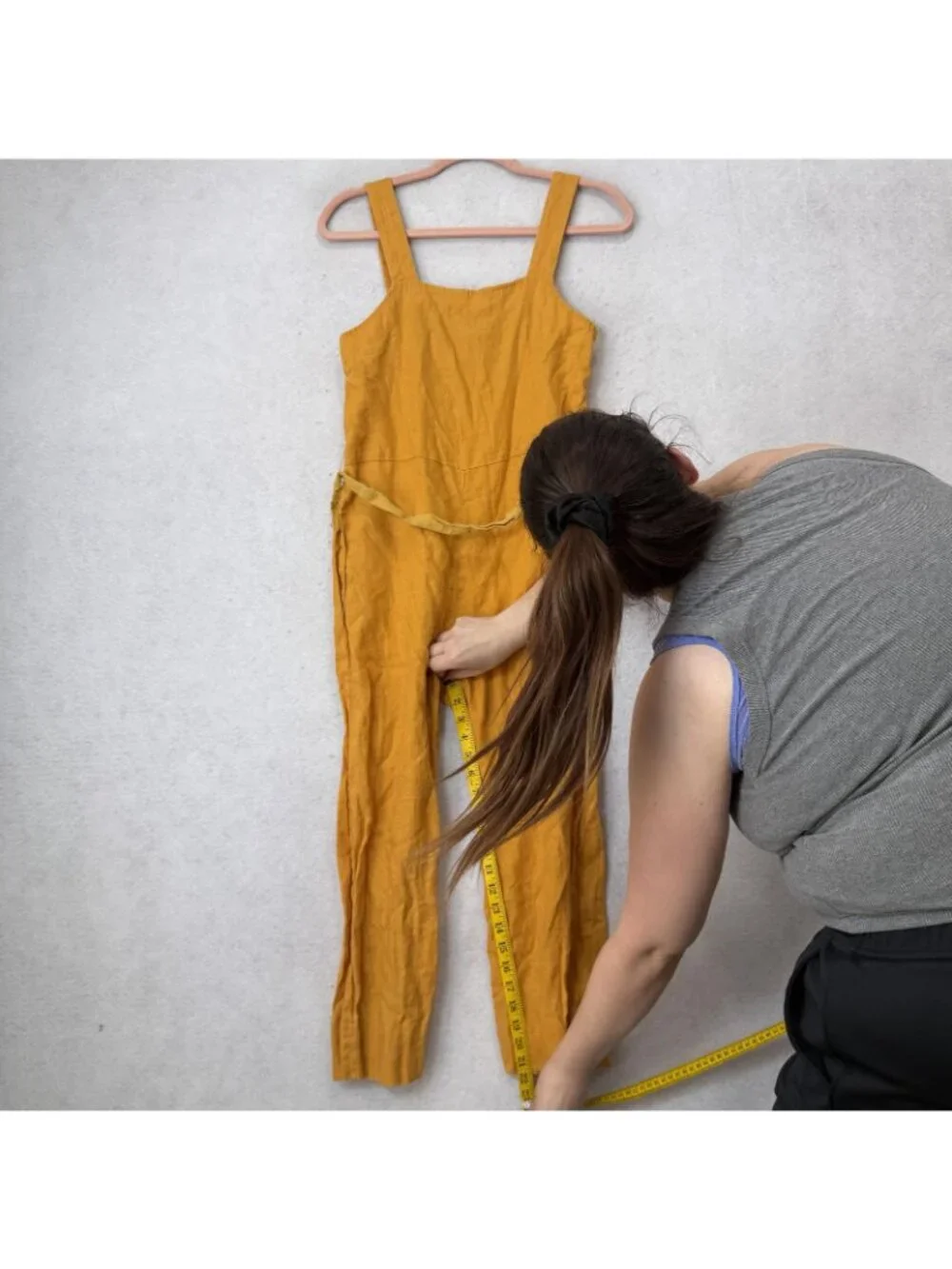 Everlane Jumpsuit Womens 00P Yellow Linen Square Neck Adjustable Straps Casual